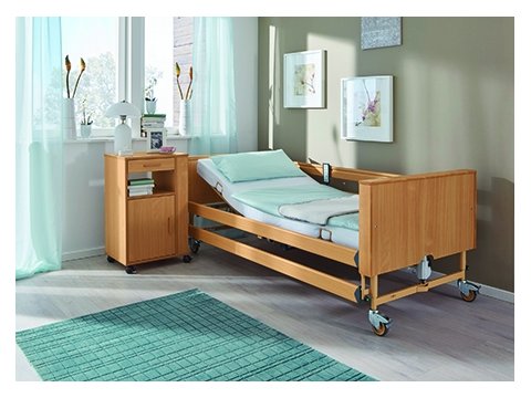 Кровать медицинская реабилитационная Dali II, вариант исполнения матрасного основания и боковых ограждений - деревянные с декора